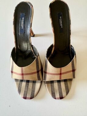 Auth Burberry Nova Check Slip On Open Toe Heel Sandals UK 6.5/US 9.5 M